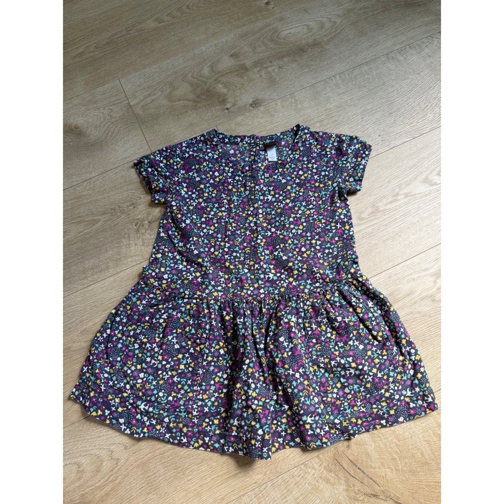 Tea Collection Woven Pocket Dress Girls Navy Floral & Bird Print cotton Size 4